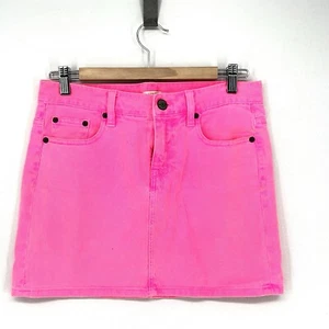 J.Crew Hot Bright Pink Denim Mini Skirt Size 27 5 Pocket Preppy Short Barbiecore - Picture 1 of 9