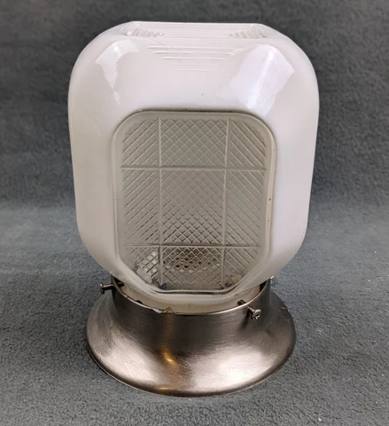 1930's-50's Art Deco/MCM, Over-sink  Sconce & Shade, Brushed Nickel & Opal Glass Cover