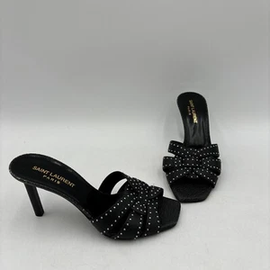 Saint Laurent TRIBUTE 85 Black Leather Open Toe High Heel Mules, Size 36.5 - Picture 1 of 10