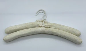 Pair of Ivory Eyelet Fabric Covered Hangers Plastic Coated Hooks - Picture 1 of 2
