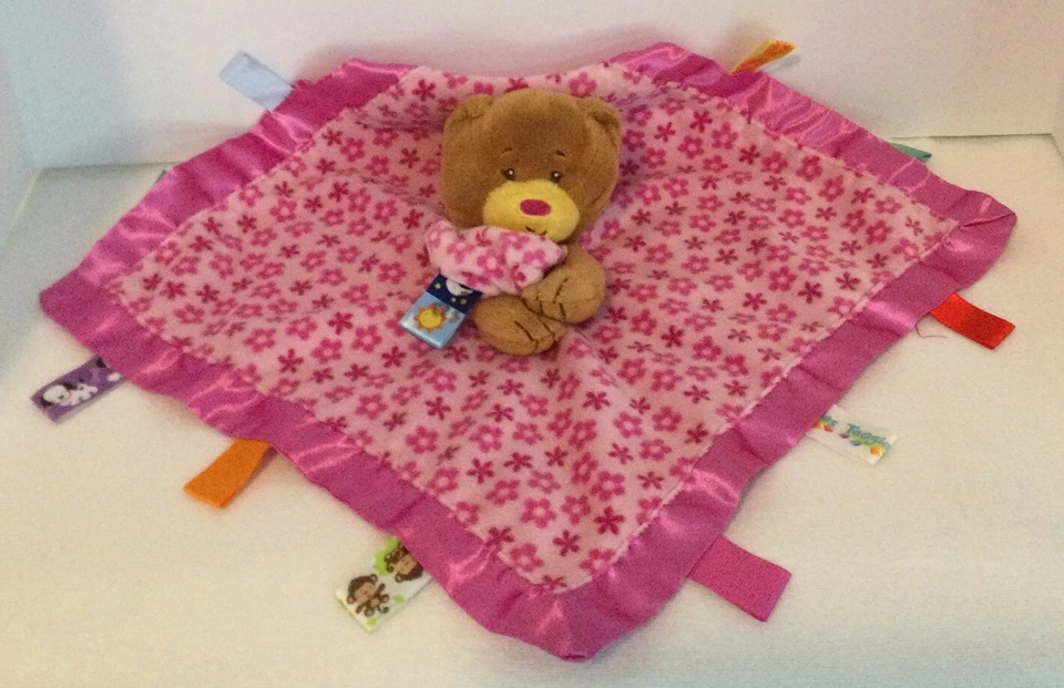 TAGGIES Manta de Seguridad Estampado Flor Oso Rosa Lovey Satén Bebé Niña Foto 1 de 4