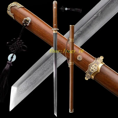 Chinese Tang Dynasty Saber 唐横刀 Dao Clay Tempered Damascus Steel Functional Sword - Image 1 of 4