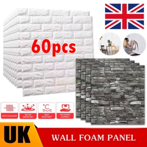 60pcs 3D Tile Brick Wall Sticker Self-adhesive Waterproof Foam Panel Wallpaper + - Picture 1 of 33