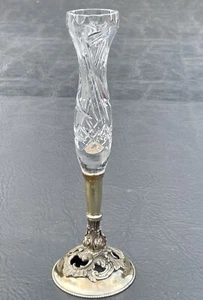 Elegant Early American Cut Glass Bud Vase On Italian 800 Silver Gold Washed Base - Picture 1 of 13
