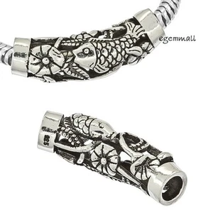 1PC Sterling Silver Curve Tube European Charm Leather Cord Pendant Bead #97529 - Picture 1 of 1