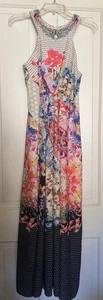 Ranna Gill Maxi Dress Pleated, Beaded, Embellished, Floral Print Sz 10 Moonstone - Picture 1 of 8