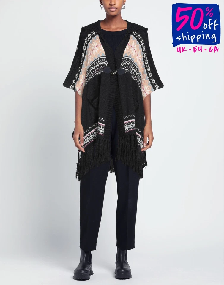 RRP€220 MY TWIN TWINSET Knitted Poncho Size L-XL Alpaca Wool Blend Hooded - Image 1 of 4