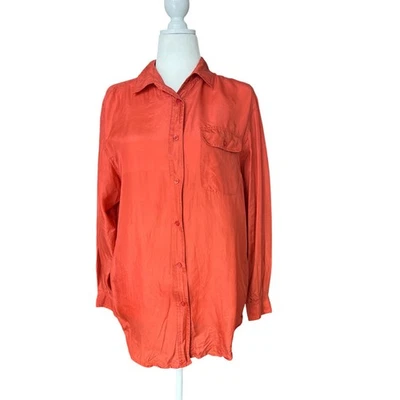 Camisa feminina vintage Gantos laranja 100% seda com botões tamanho G retrô anos 80 *leia - Imagem 1 de 4