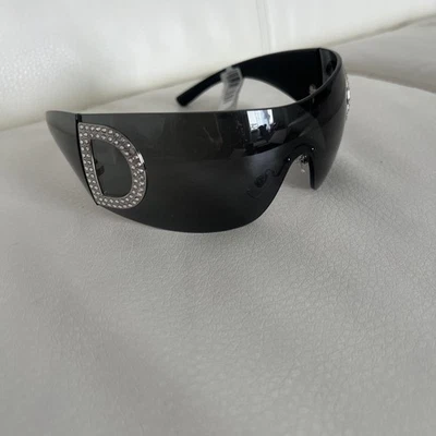 DOLCE & GABBANA Reedition 2298 Black DG Crystal Logo Shield Sunglasses DG2298B - Image 1 of 4