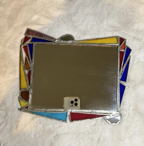 Vtg Handmade Stained Glass Frames Mirror Bold Colors - Picture 1 of 8