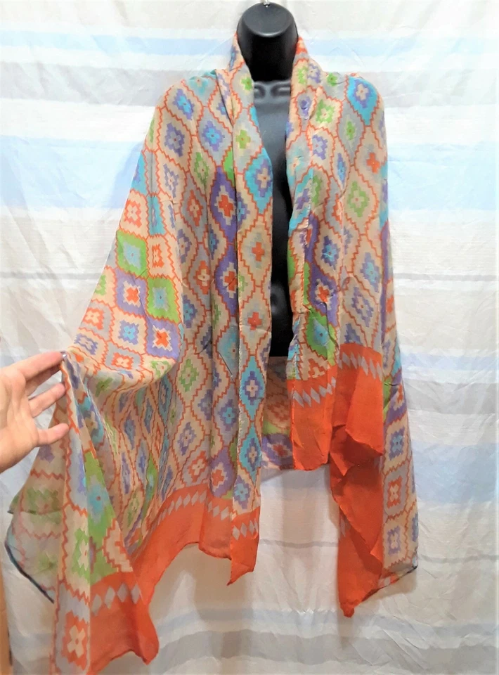 Mantón largo ancho claro bufanda envoltura playa pareo abstracto tribal azteca diamante cuadrado Foto 1 de 1