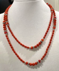 Vintage Shube Dakota West Sterling 36 inch Various Shapes Red Coral Necklace - Picture 1 of 3