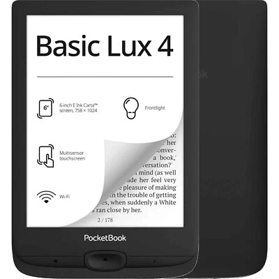 PocketBook Basic Lux 4 6 Inch Ink Black 8GB + 512MB WIFI + Bluetooth Tablet NEW - Image 1 of 3