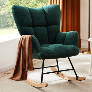 Rocking Chair Nursery, Teddy Upholstered Glider Rocker with High Backrest, Readi - Picture 1 of 12