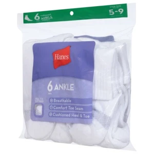 Hanes Women's 6 Pack Cushioned Ankle Cushioned Socks, White Sz. 5-9 NEW - Picture 1 of 6