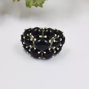Genuine Black Onyx Gemstone Cluster Ring Sterling 925 Silver Promise Jewelry NEW - Picture 1 of 6