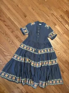 Ivy City Co Capri Dress Size Medium Blue Floral Fit Flare Cotton NWOT Bohemian - Picture 1 of 5