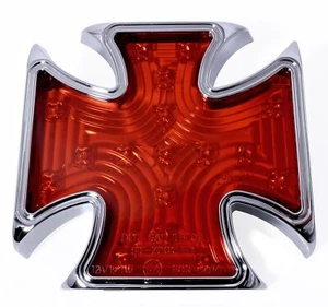 Rücklicht Chrom LED Malteser Eisernes Kreuz Iron Cross Universal Chopper ECE - Picture 1 of 3