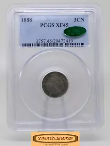1888 Three-Cent Piece, 3 Cents Nickel PCGS XF 45 CAC Sticker - #B45824 - Picture 1 of 4