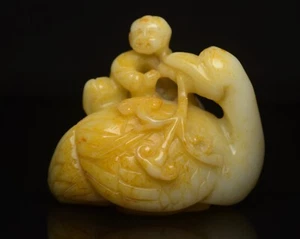 Chinese Antique Tang Dynasty Hetian Ancient Jade Statues Jade Children And Geese - Picture 1 of 9