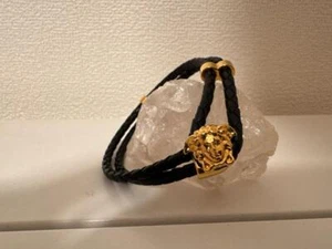VERSACE Medusa Leather Bracelet Black Men’s Auth USED Guarantee 17.5 cm - Picture 1 of 2