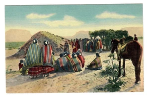 Early Morning Navajo Ceremony-Curteich Linen-UNU/DB-MINT-1940s-50s-Free Ship - Picture 1 of 2