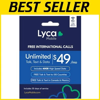 Lyca Mobile Prepaid 5G/4G SIM - $49 Plan with Unlimited Talk, Text & 40GB Data - Image 1 of 4