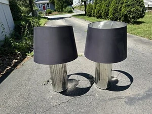 Magnificent Pair Mercury Glass Large Table Lamps Fluted Ribbed Pattern - Picture 1 of 13