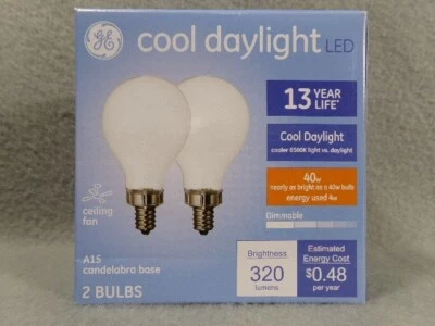 10 GE 4/40w, Dimmable Cool Daylight LED, A15 Base, 320L, Ceiling Fan Light Bulbs - Image 1 of 4