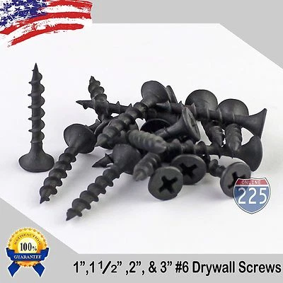 225FWY #6 Black Drywall Coarse Thread Screws (1", 1 1/2", 2", 3") Phillips Bugle-Head