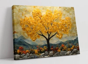 BEAUTIFUL ASIAN STYLE YELLOW TREE -FRAMED CANVAS WALL ART PICTURE PRINT - Picture 1 of 2