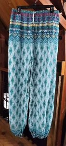 Urban Coco Harem Pants XL Womens Teal Multicolor Drawstring Lightweight Nwt New - Picture 1 of 17