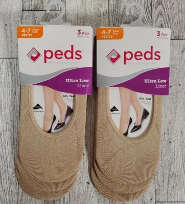 Calcetines Peds Ultra Low Liner Talla 4-7 Petite (6 calcetines en total) Lote de 2 para mujer NUEVO Foto 1 de 4