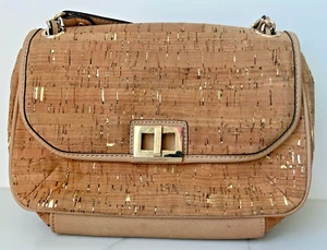 CK Calvin Klein Cork w/Gold Purse Short & Long Straps Leather & Gold Chain EUC - Picture 1 of 18