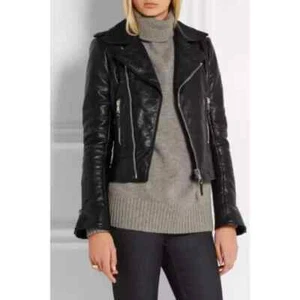 Women's Black LambSkin Slim Fit Biker Style Real Leather Jacket - Picture 1 of 5