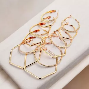 6 Pairs Big Hoop Earrings Set Hexagon Circle Hoop Earrings Huge Fashion Hoop Ear - Picture 1 of 6