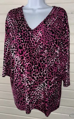 Dana Buchman Talla GRANDE Leopardo Fucsia Rayas Abstractas Manga 3/4 Usado en Excelente Condición Foto 1 de 4