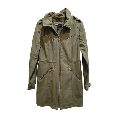 Miss Sixty Military Trench Coat Womens Medium Olive Green Rain Full Zipper - Image 1 of 4