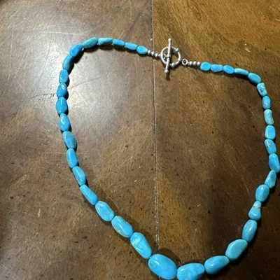 Vintage  Turquoise Beaded Strand Toggle Necklace choker - Image 1 of 4