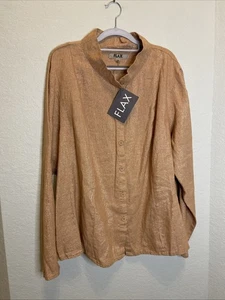 Flax Linen Blend Lagenlook Long Sleeve Button  Front Top Size 3G Pretty &Sparkly - Afbeelding 1 van 6
