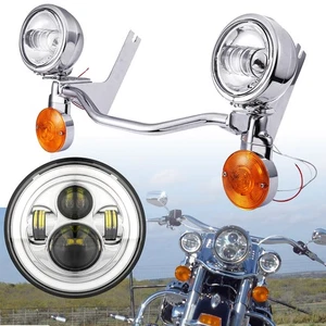 LED Headlight Passing Turn Signal Light Bracket Bar For Harley Road King Classic - Picture 1 of 12