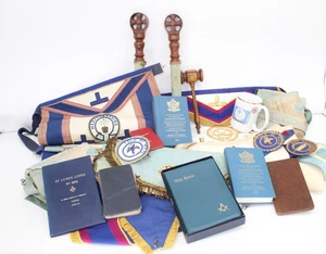 F Vintage Assorted Masonic Regalia Inc. Books, Aprons, Gloves, Wooden Staffs etc - Picture 1 of 6