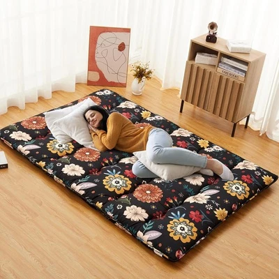 Floral Style Futon Floor Mattress Japanese Floral Twin/Full Size Pad Roll Up Mat - Image 1 of 4
