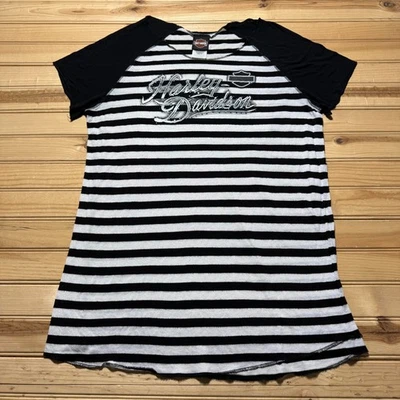 Harley-Davidson Legacy Effingham Illinois Studded Striped Biker T-Shirt Size 1X - Изображение 1 из 4