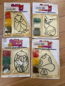 6er Set Vintage 80er MAKIT BAKIT Eule, Pilz, Katze, Tulpe Buntglas Bastelset - Bild 1 von 9