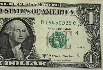 Birthday Note September 25 1945 Fancy Serial Number One Dollar BillD19450925C FW - Image 1 of 4