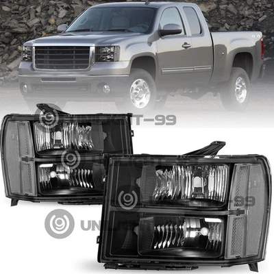 For 2007-2013 GMC Sierra 1500 2500HD 3500HD Black Headlights Headlamps L+R 07-13 - Image 1 of 4