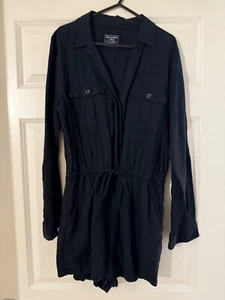 Abercrombie And Fitch Black Linen Playsuit Size Large Great Condition - Picture 1 of 4