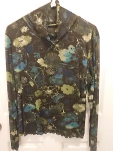 SIGRID OLSEN floral w black & greens- top, scallop neck & bottom- lined around - Picture 1 of 5