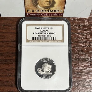 2005 S SILVER Kansas State Quarter. NGC Certified PF69 ULTRA CAMEO SQ1086 - Picture 1 of 5